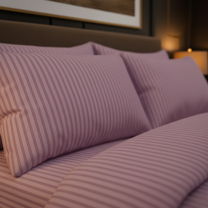 PLUM SATIN STRIPE BEDSHEET SET - 5 PCS