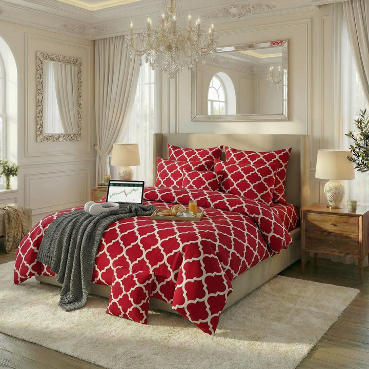 RED PENDORA DUVET COVERS  SET - 8 PCS (PREMIUM)