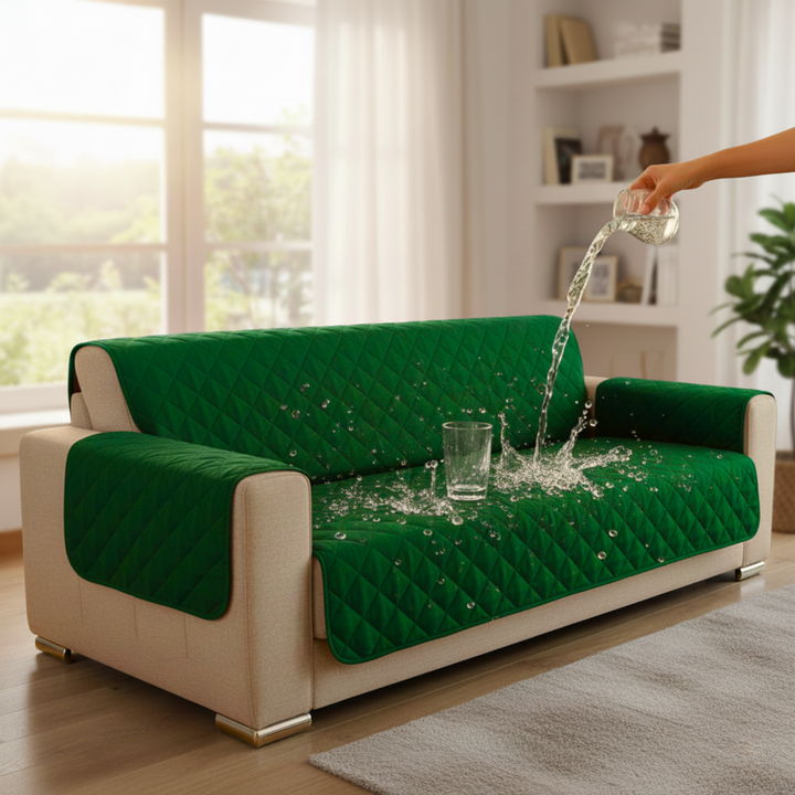GREEN WATERPROOF QUILTED SOFA COVER