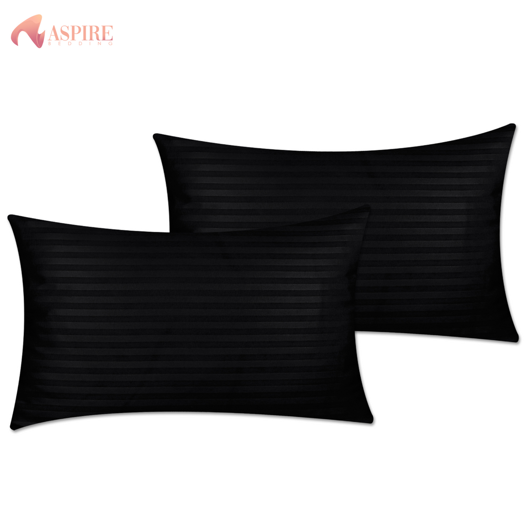 BLACK SATIN STRIPE PILLOW COVERS