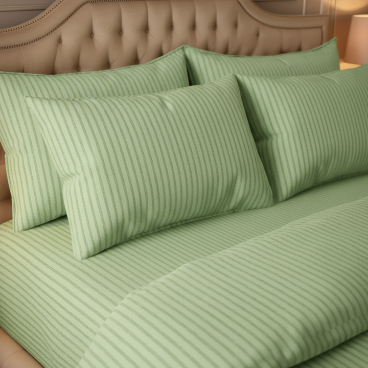 SEA GREEN SATIN STRIPE BEDSHEET SET - 5 PCS