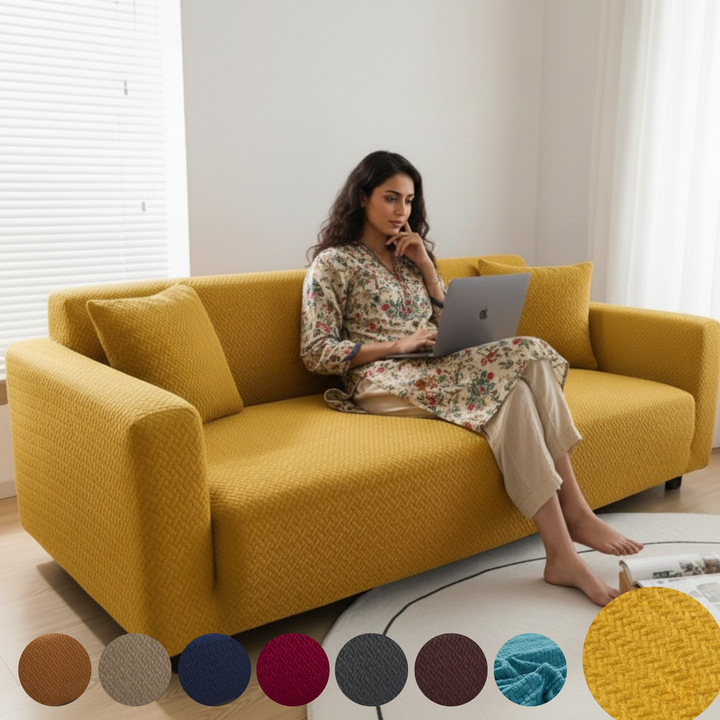 YELLOW STRIPE JACQUARD SOFA COVER