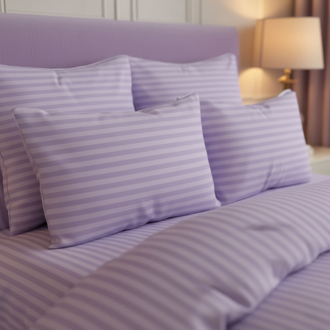 L.PURPLE SATIN STRIPE DUVET COVERS SET 8 PCS