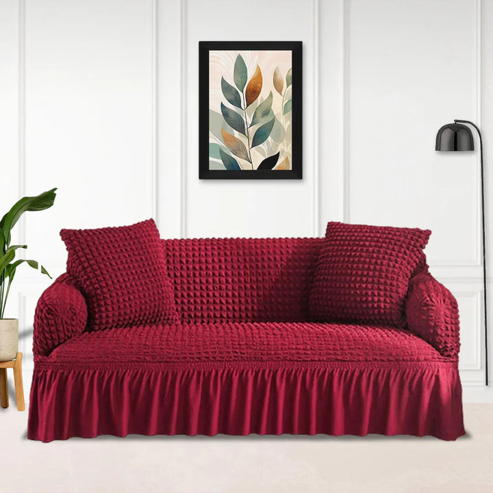 MAROON FITTED BUBBLE SOFA COVER