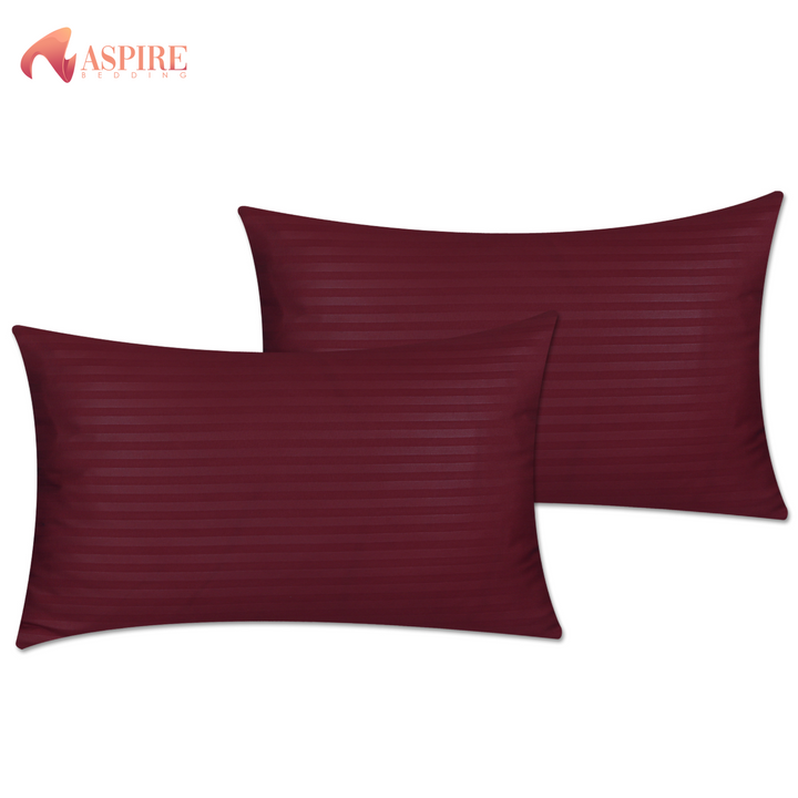 MAROON SATIN STRIPE PILLOW COVERS