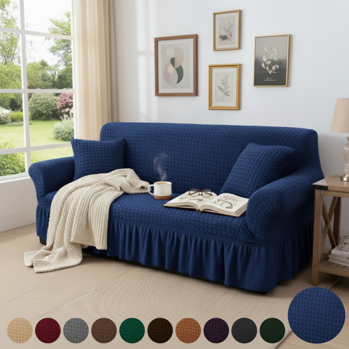 BLUE FITTED BUBBLE SOFA COVER