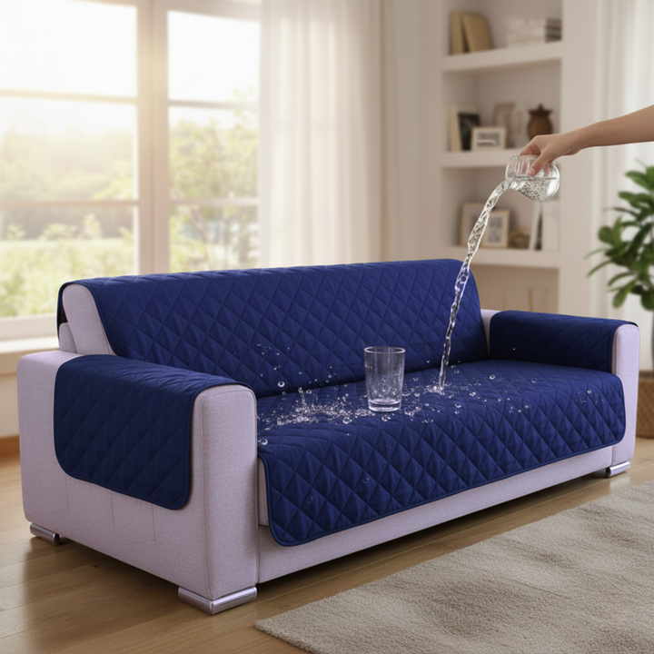BLUE WATERPROOF QUILTED SOFA COVER
