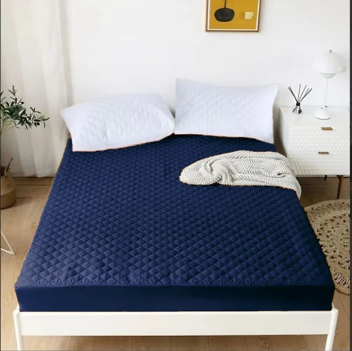 NAVY QUILTED WATERPROOF MATTRESS FITTED COVER