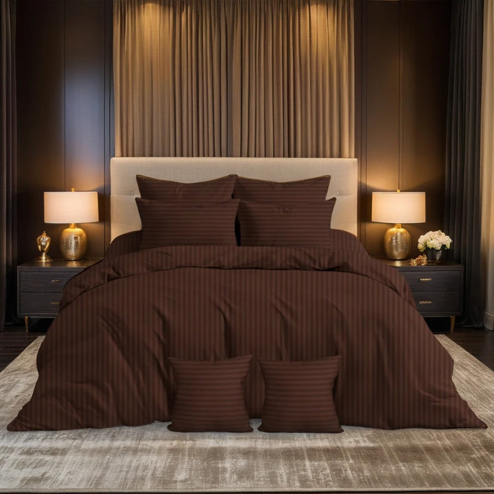 CHOCO SATIN STRIPE DUVET COVERS SET 8 PCS