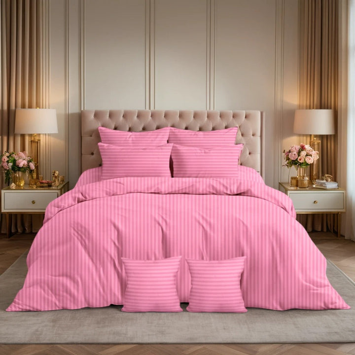 PINK SATIN STRIPE DUVET COVERS SET 8 PCS