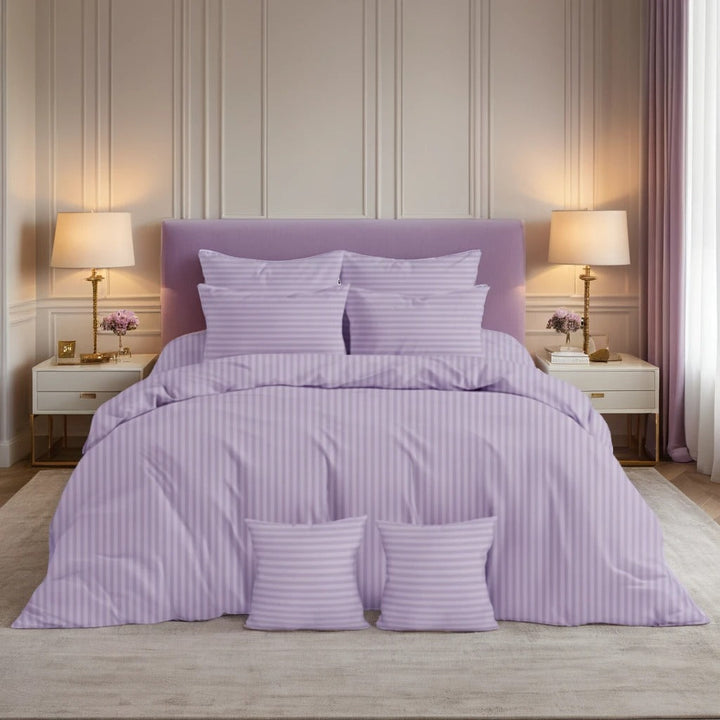 L.PURPLE SATIN STRIPE DUVET COVERS SET 8 PCS