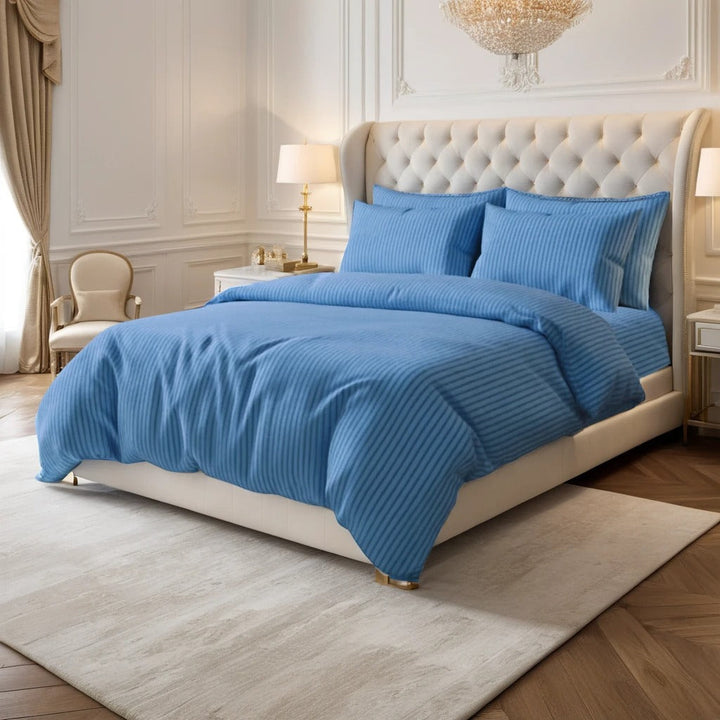 DUSTY BLUE SATIN STRIPE BEDSHEET SET - 5 PCS