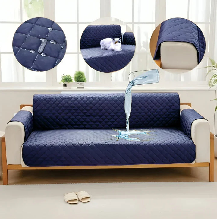 BLUE WATERPROOF QUILTED SOFA COVER