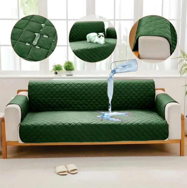 GREEN WATERPROOF QUILTED SOFA COVER