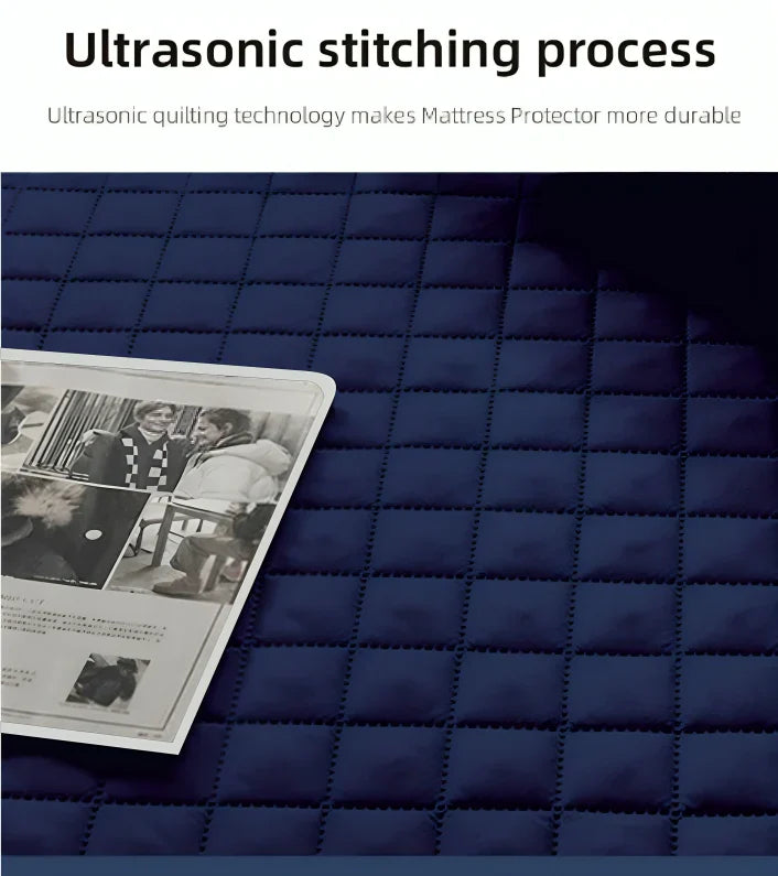 NAVY QUILTED WATERPROOF MATTRESS FITTED COVER