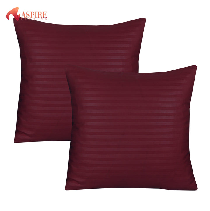 MAROON  SATIN STRIPE CUSHION COVER (PACK OF 2)