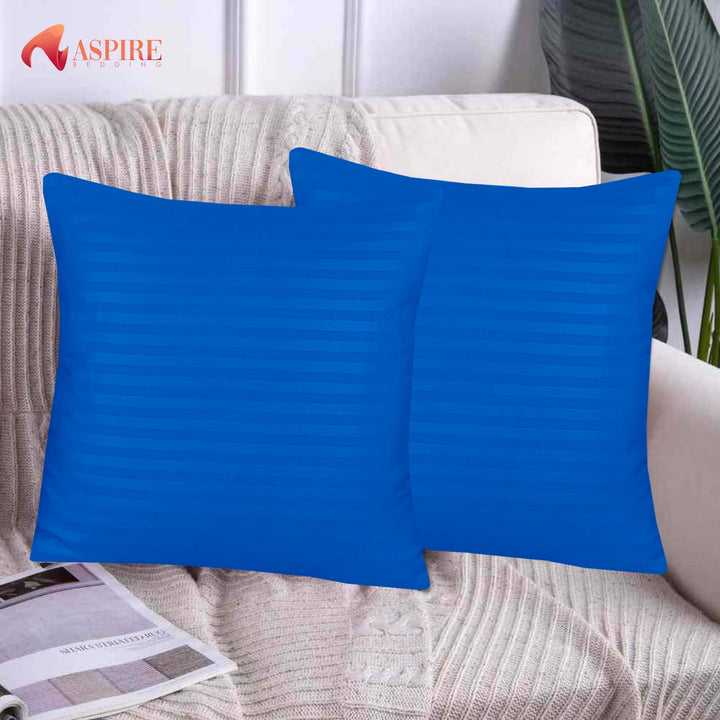 BLUE SATIN STRIPE CUSHION COVER (PACK OF 2)